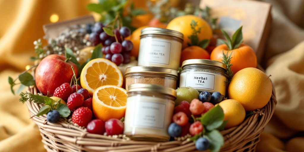 Uniek beterschap pakket met fruit en kaarsen.