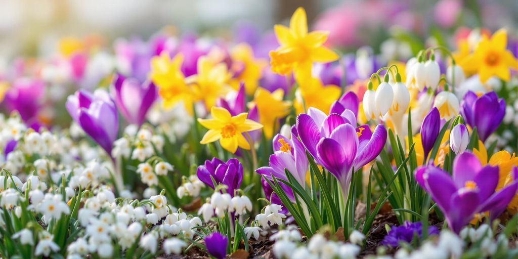 Vibrante bloemen in januari met gele en paarse tinten.