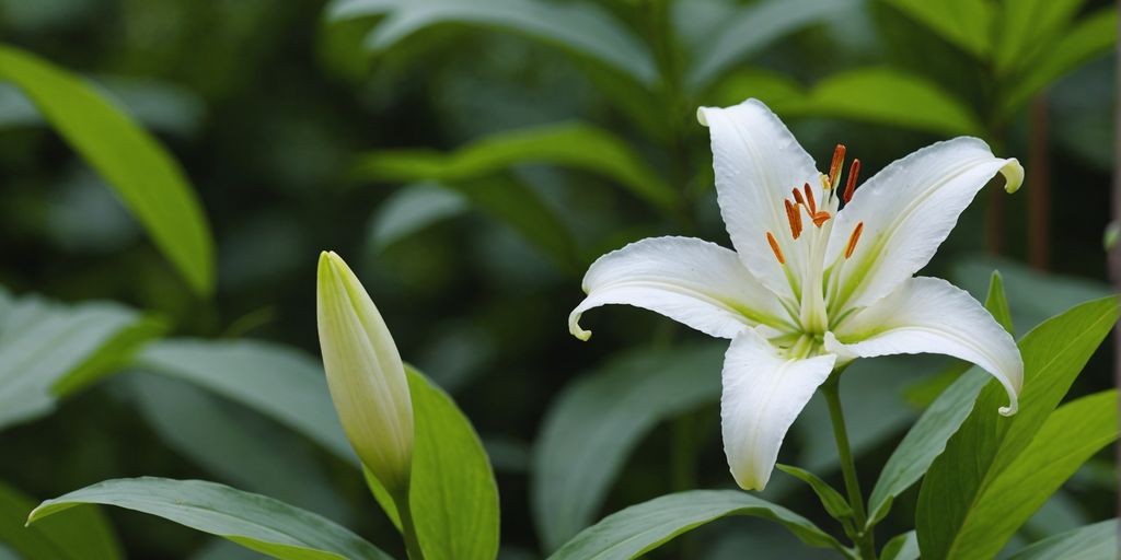 Witte lelie met groene bladeren