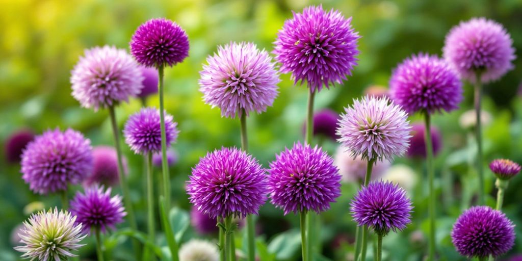 Kleurrijke Allium bloemen in volle bloei in de tuin.