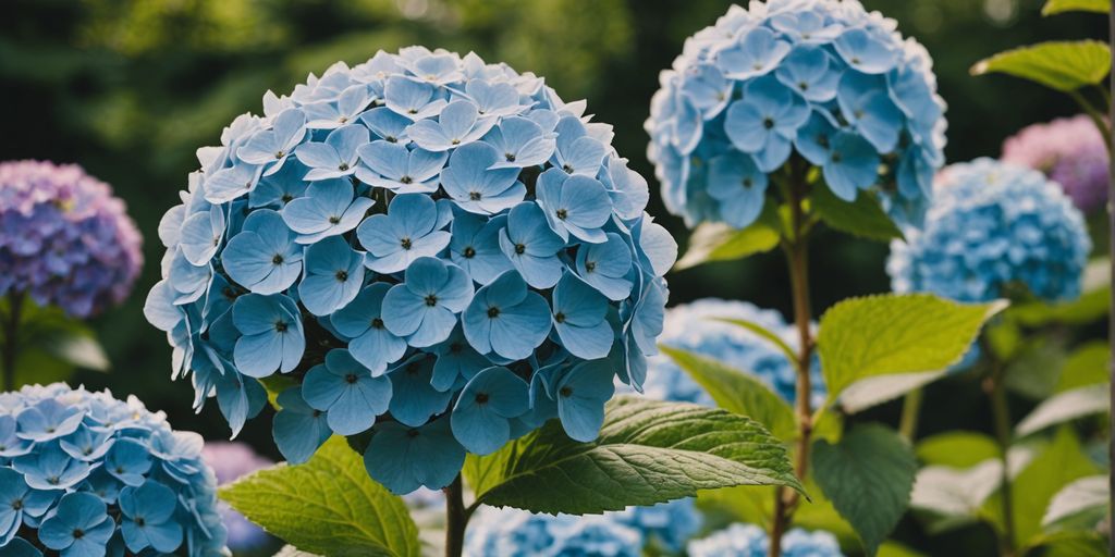 Hortensia's in volle bloei in een tuin