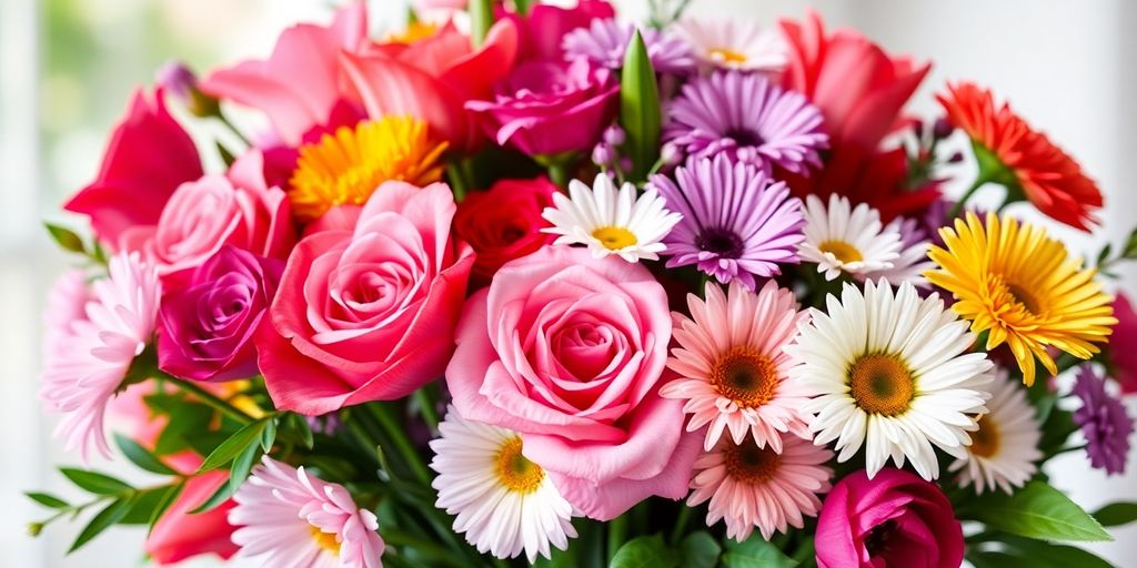 Een kleurrijk boeket met verse bloemen.
