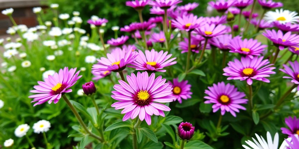 Bloeiende asters in verschillende kleuren