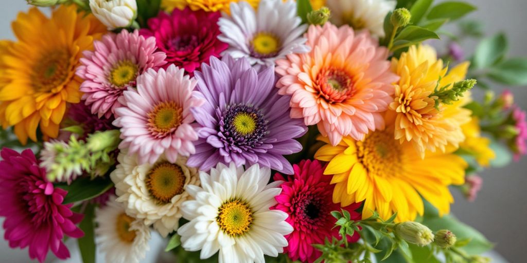Een kleurrijk boeket bloemen in een vaas.