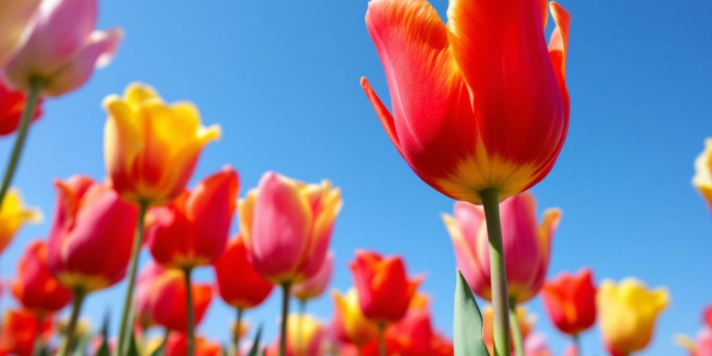 Kleurrijke tulpenvelden in bloei, typisch voor Amsterdam.