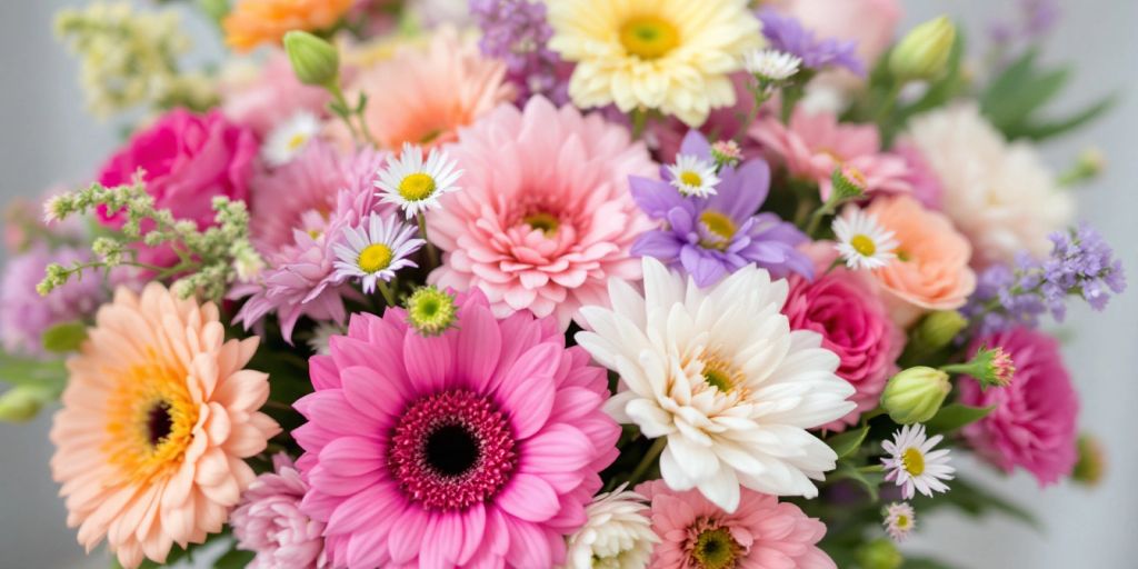 Een kleurrijke boeket van gemengde bloemen.