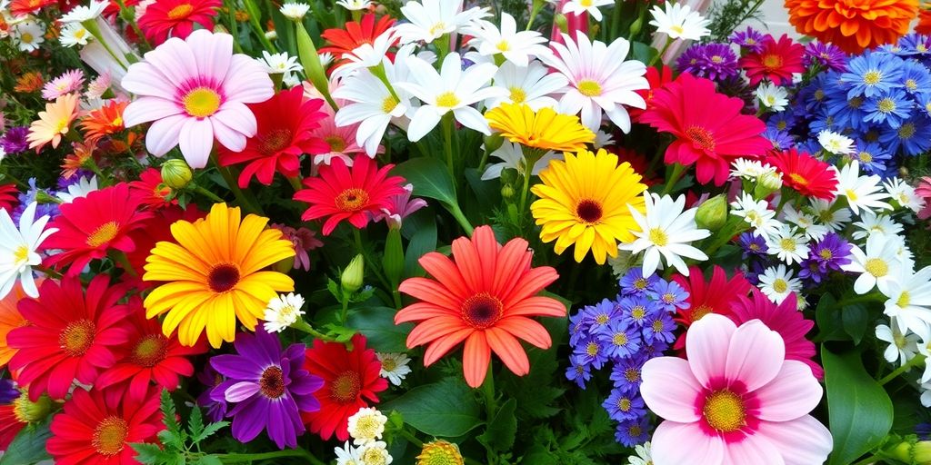 Kleurrijke bloemen in volle bloei, variëteit en schoonheid.
