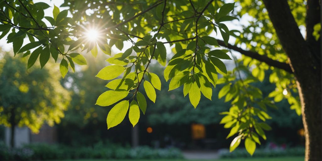 Olijfboom in tuin met zonlicht en groene bladeren